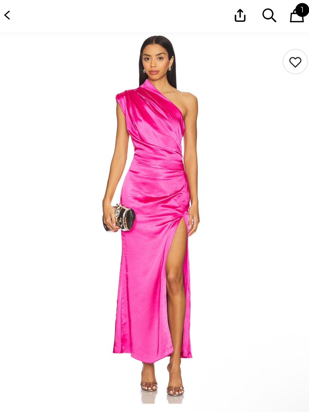 Elliatt One-Shoulder Hot Pink Satin Maxi Skirt